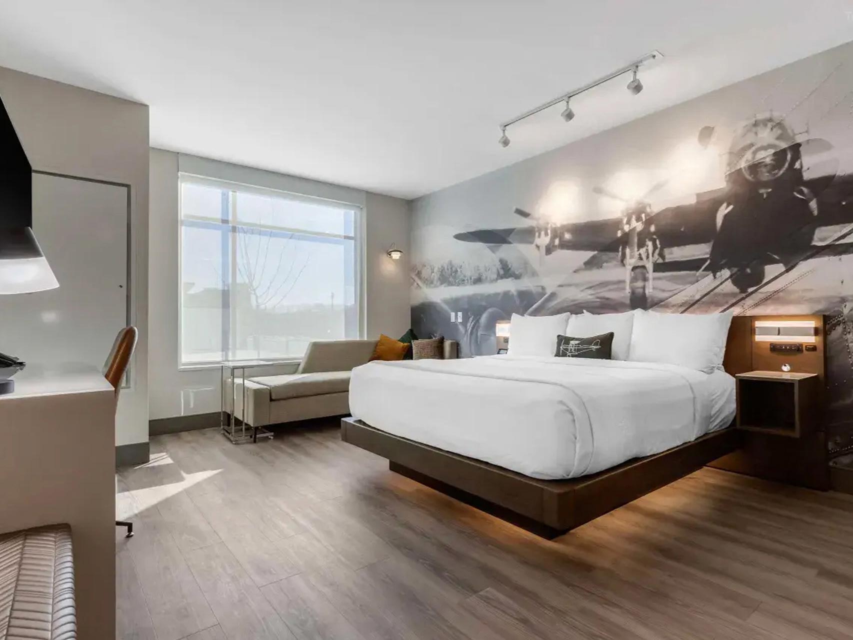 Cambria Hotel King Bed Package with Integrated LED Backlit Headboard and Floating Nightstands