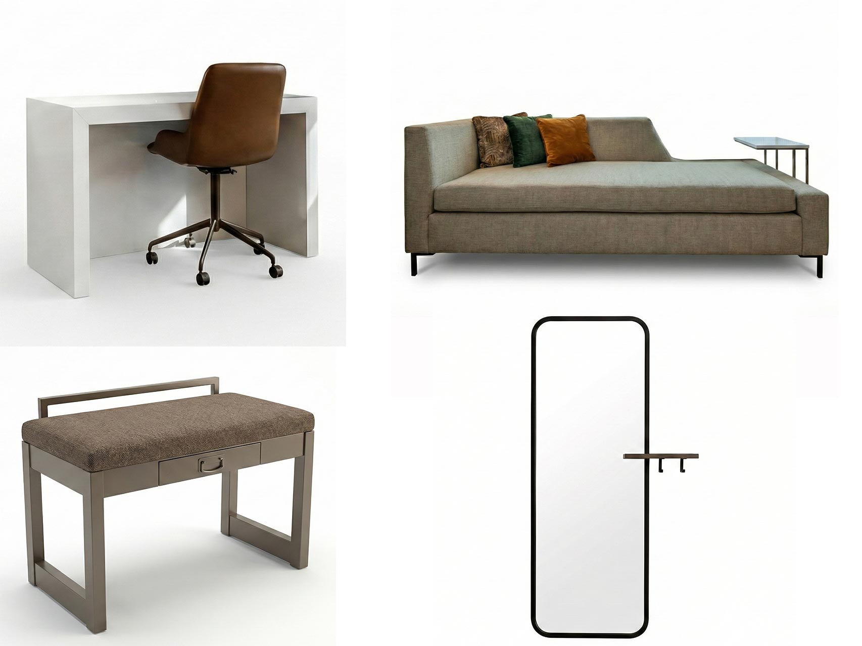 Cambria Hotel Lounge Seating Corner with Custom Occasional Table and Safe Box Drawer Integration