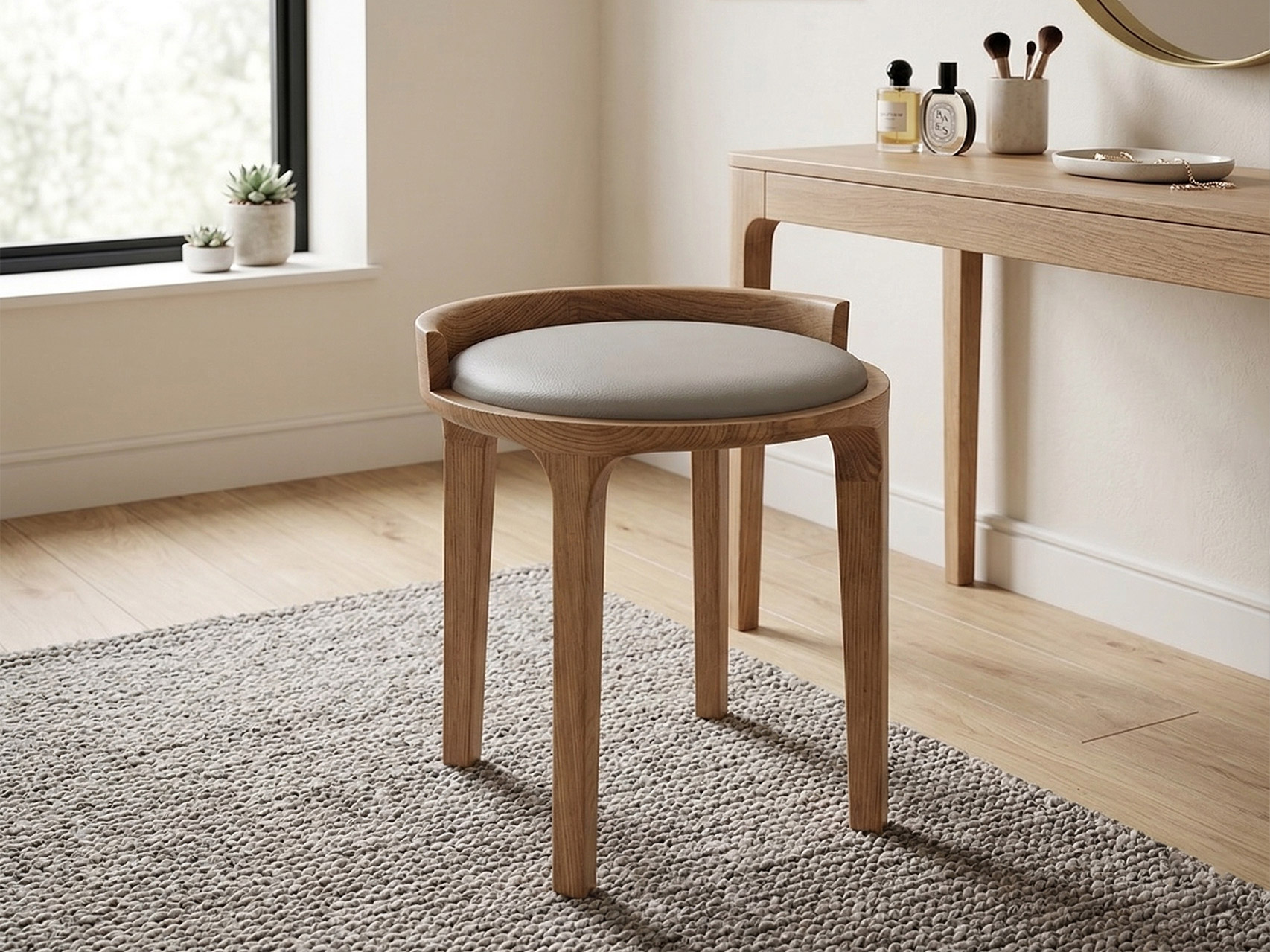 豪华酒店梳妆椅正面图，配以高级软包