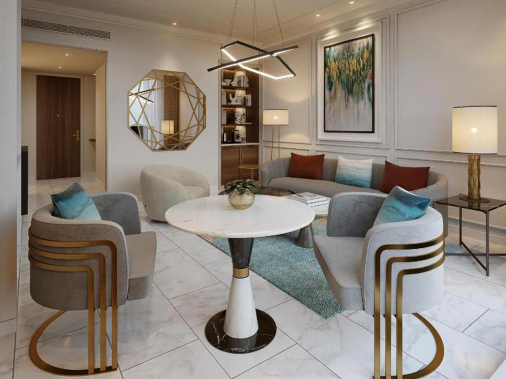 Hotel Suite Living Area Furniture - Armchairs and Marble Table