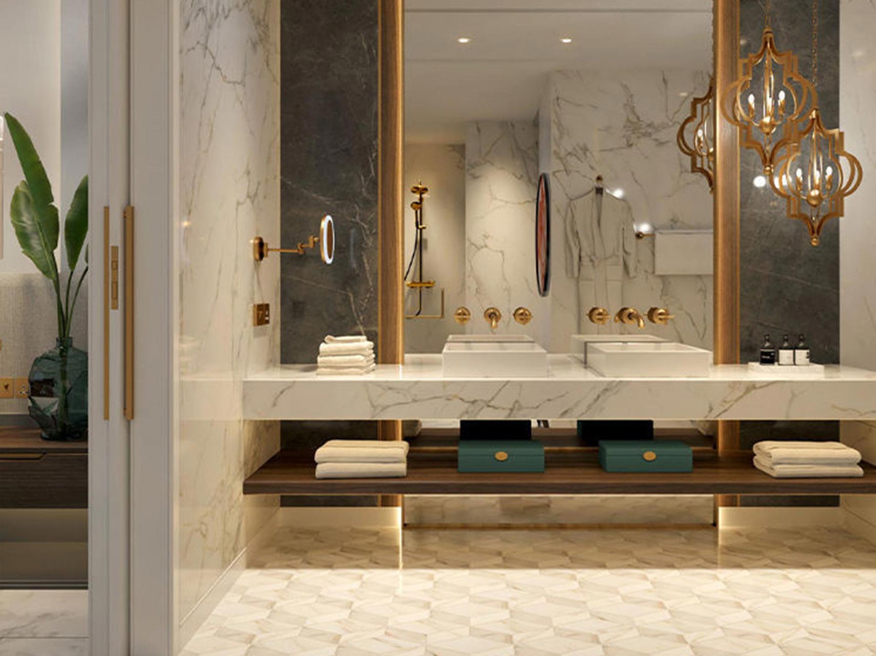 Luxury Hotel Bathroom Vanity and Marble Counters